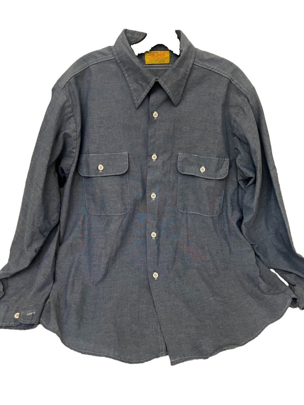 Vintage Big Yank Shirt Mens XL Blue Chambray Work Mates 60s 70s Permanent Press